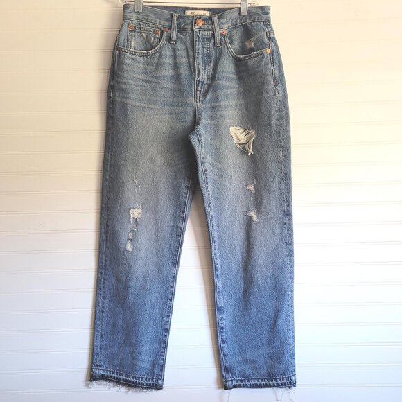 Madewell Jeans Womens Size 27 Classic Straight High Rise Crop Distressed - Picture 1 of 12